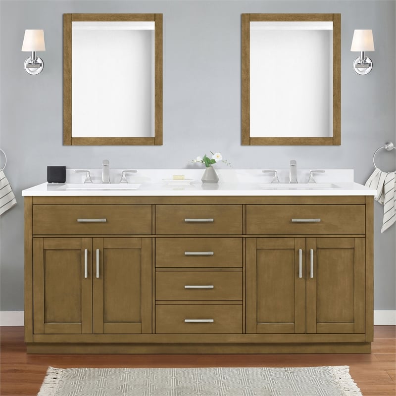 OVE Bailey 72 in. Almond Latte Bathroom Vanity with White Top