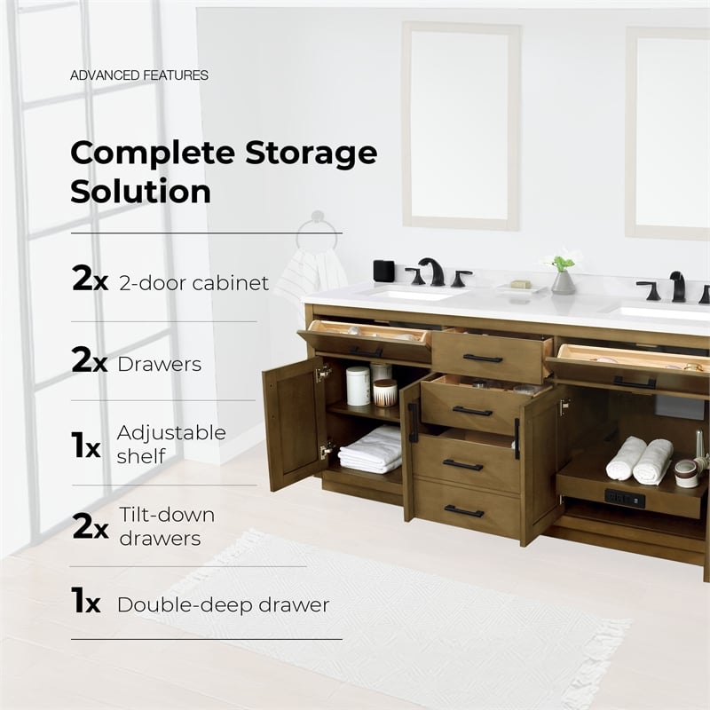 OVE Bailey 72 in. Almond Latte Bathroom Vanity with White Top