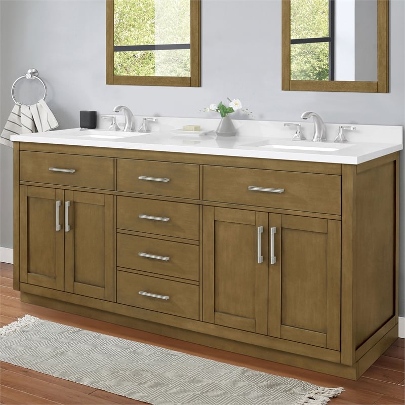 OVE Bailey 72 in. Almond Latte Bathroom Vanity with White Top