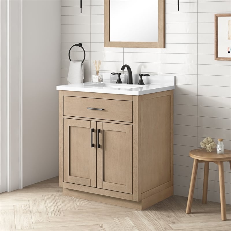 OVE Bailey 30 in. Sahara Birch Bathroom Vanity with White Top