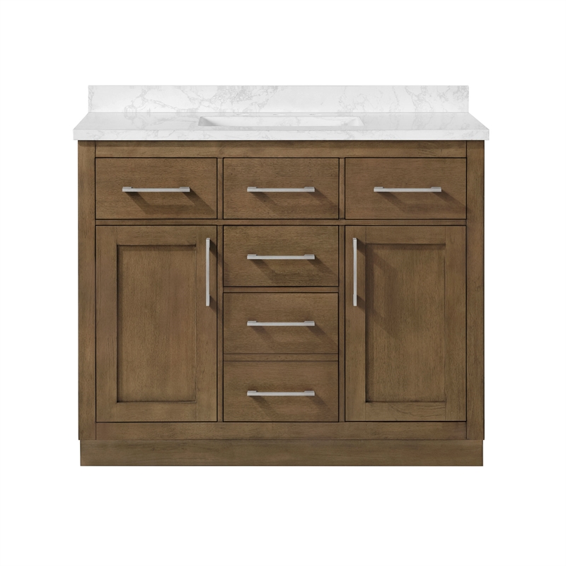 Athea 42 in. Almond Latte Bathroom Vanity with White Top Nickel Hardware