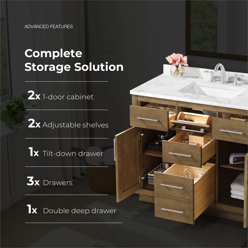 Athea 42 in. Almond Latte Bathroom Vanity with White Top Nickel Hardware