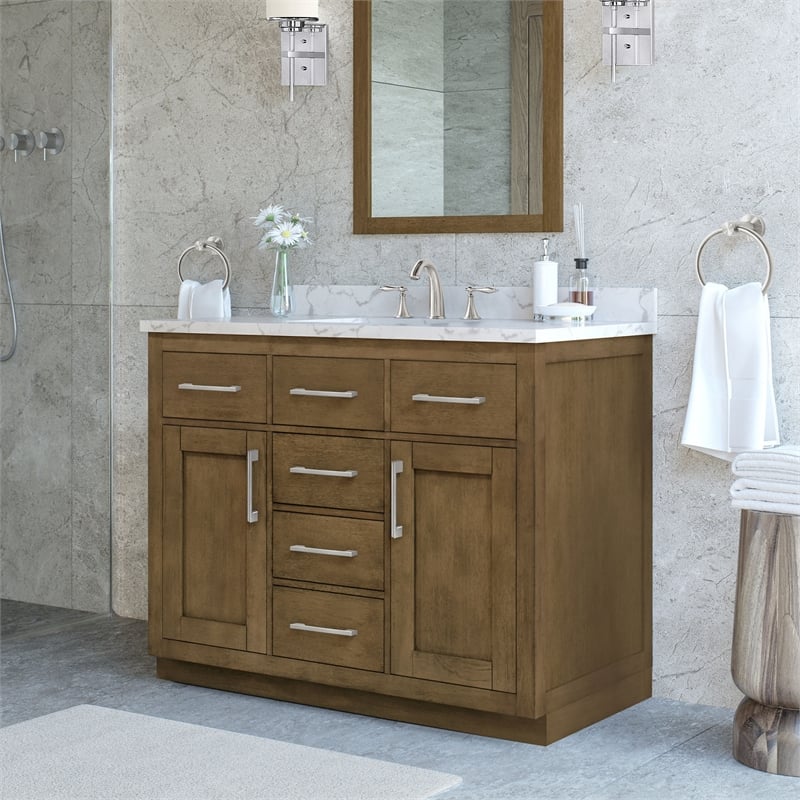 Athea 42 in. Almond Latte Bathroom Vanity with White Top Nickel Hardware