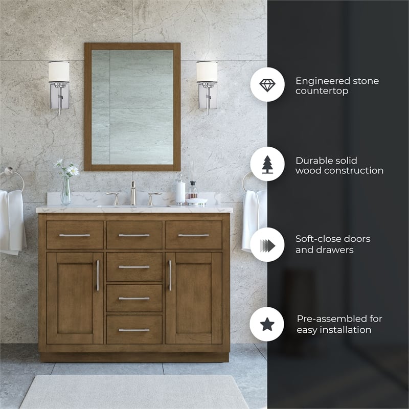 Athea 42 in. Almond Latte Bathroom Vanity with White Top Nickel Hardware
