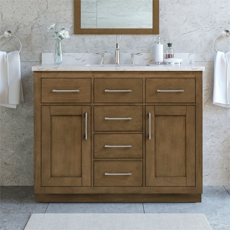 Athea 42 in. Almond Latte Bathroom Vanity with White Top Nickel Hardware