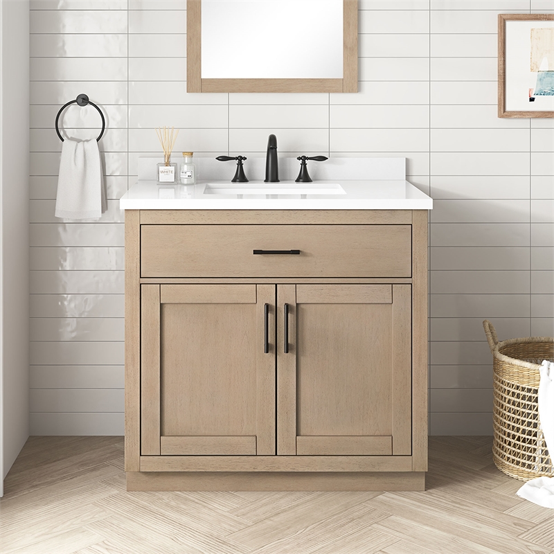 OVE Bailey 36 in. Sahara Birch Bathroom Vanity with White Top