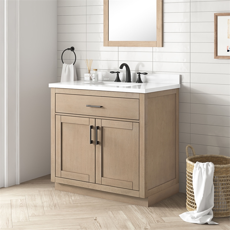 OVE Bailey 36 in. Sahara Birch Bathroom Vanity with White Top