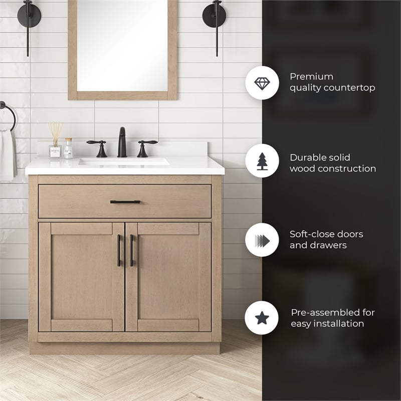 OVE Bailey 36 in. Sahara Birch Bathroom Vanity with White Top