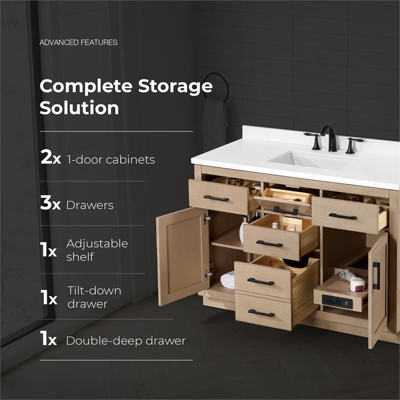OVE Bailey 48 in. Sahara Birch Bathroom Vanity with White Top