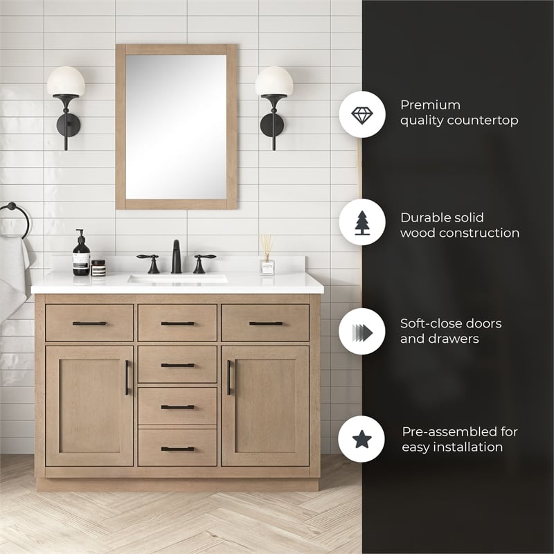 OVE Bailey 48 in. Sahara Birch Bathroom Vanity with White Top