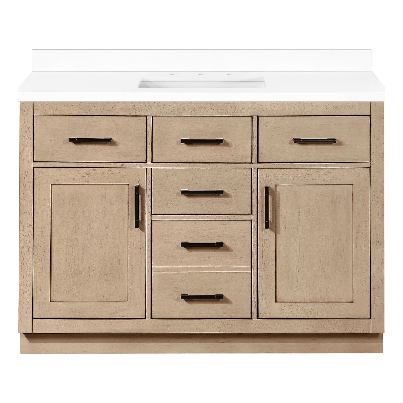 OVE Bailey 48 in. Sahara Birch Bathroom Vanity with White Top