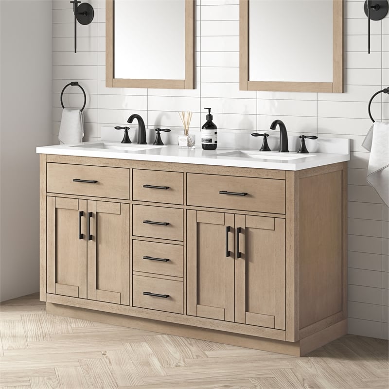 OVE Bailey 60 in. Sahara Birch Bathroom Vanity with White Top