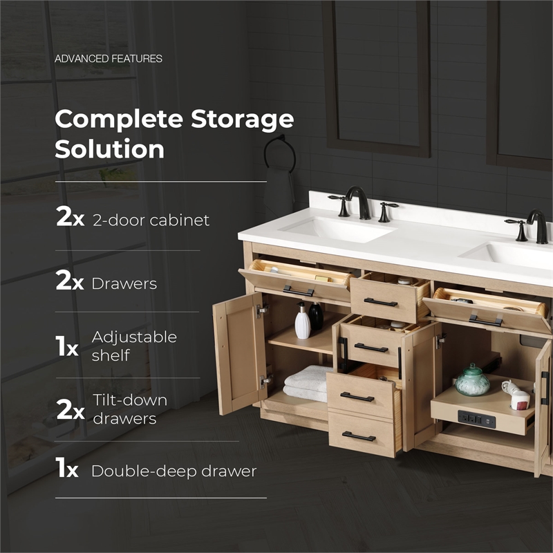 OVE Bailey 60 in. Sahara Birch Bathroom Vanity with White Top