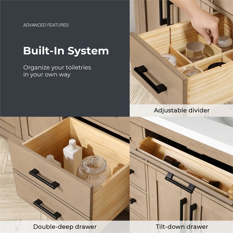 OVE Bailey 60 in. Sahara Birch Bathroom Vanity with White Top