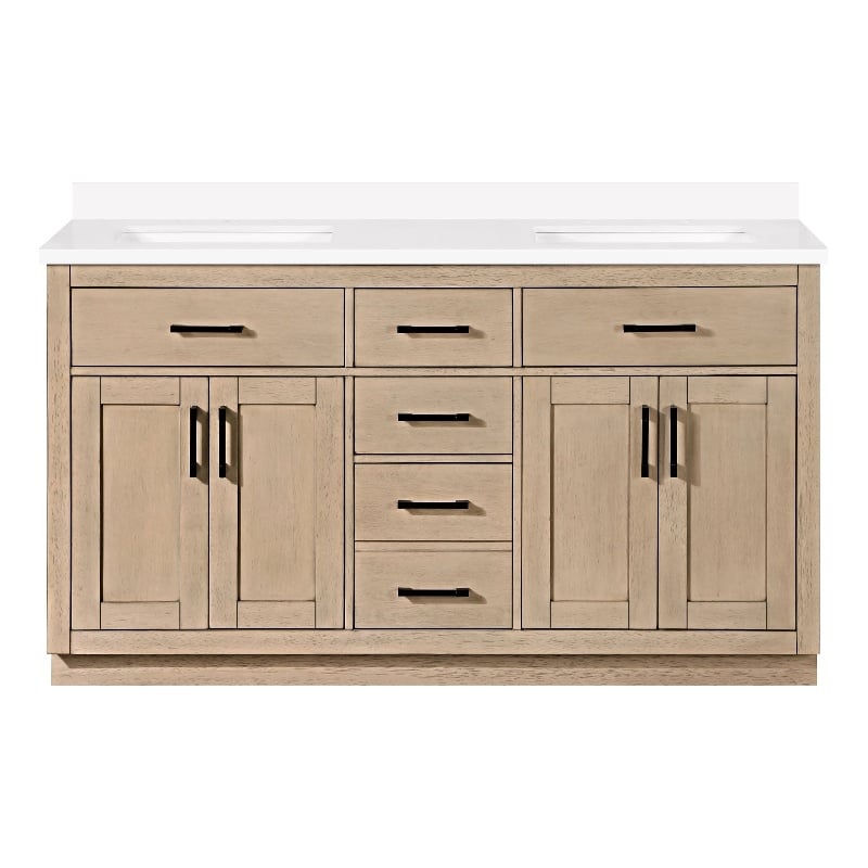 OVE Bailey 60 in. Sahara Birch Bathroom Vanity with White Top