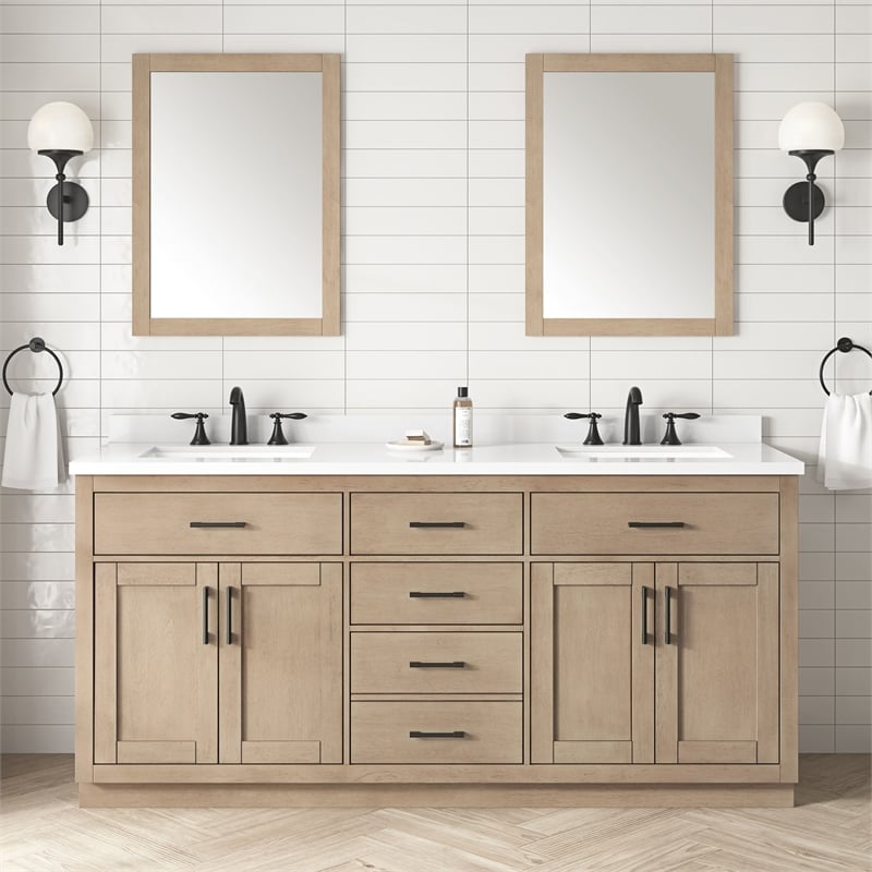 OVE Bailey 72 in. Sahara Birch Bathroom Vanity with White Top