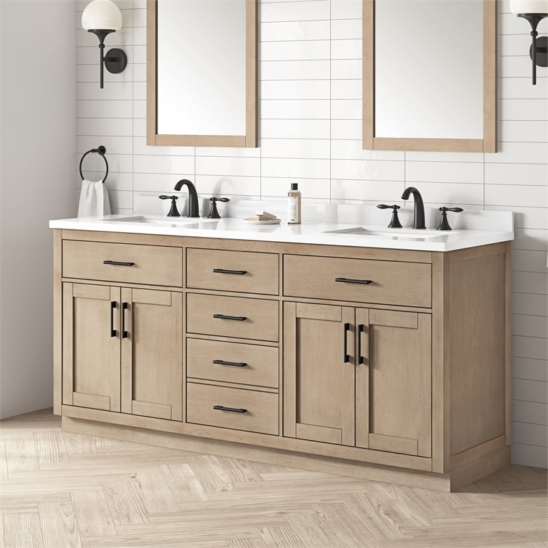 OVE Bailey 72 in. Sahara Birch Bathroom Vanity with White Top