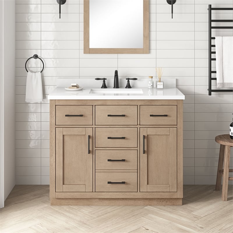 OVE Bailey 42 in. Sahara Birch Bathroom Vanity with White Top