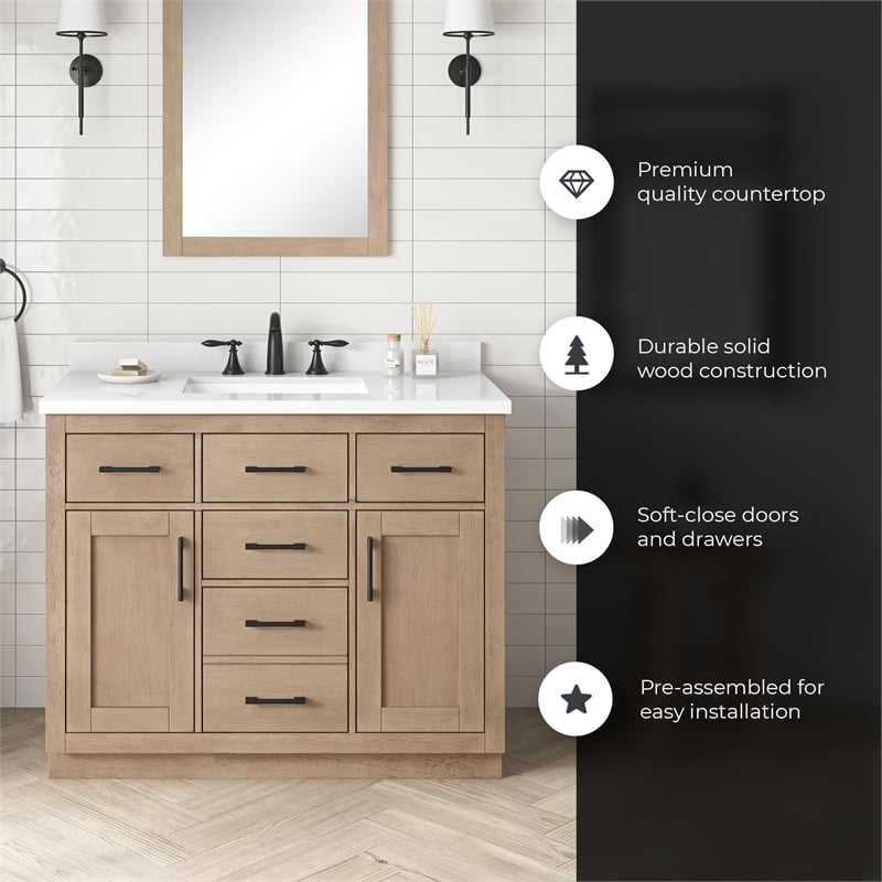 OVE Bailey 42 in. Sahara Birch Bathroom Vanity with White Top