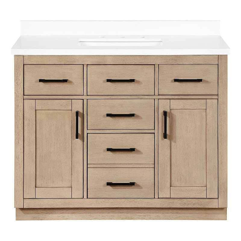 OVE Bailey 42 in. Sahara Birch Bathroom Vanity with White Top