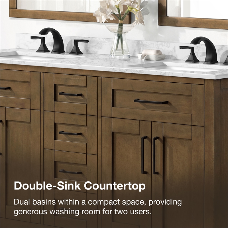 Tahoe 60 in. Double Sink Bathroom Vanity in Almond Latte with White Countertop