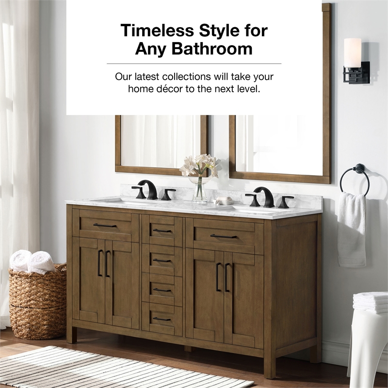 Tahoe 60 in. Double Sink Bathroom Vanity in Almond Latte with White Countertop