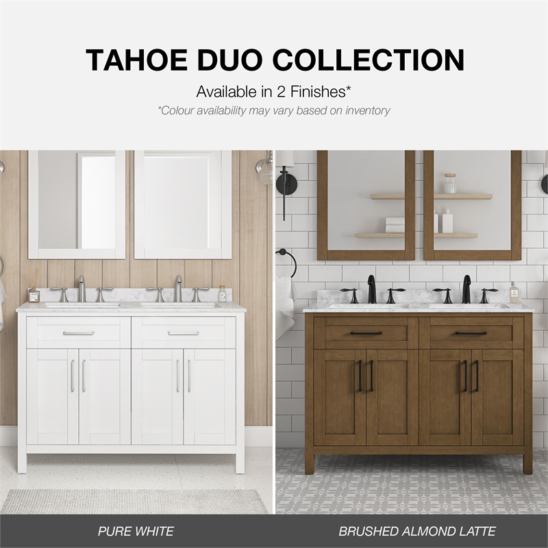 Tahoe 60 in. Double Sink Bathroom Vanity in Almond Latte with White Countertop