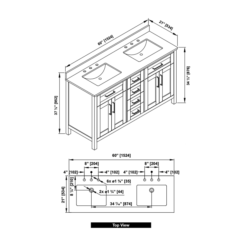 Tahoe 60 in. Double Sink Bathroom Vanity in Almond Latte with White Countertop