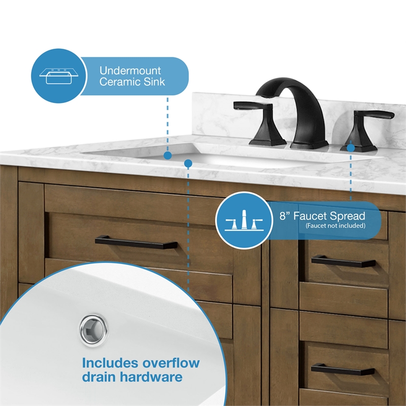 Tahoe 60 in. Double Sink Bathroom Vanity in Almond Latte with White Countertop