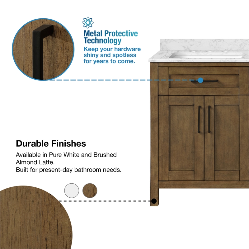 Tahoe 60 in. Double Sink Bathroom Vanity in Almond Latte with White Countertop