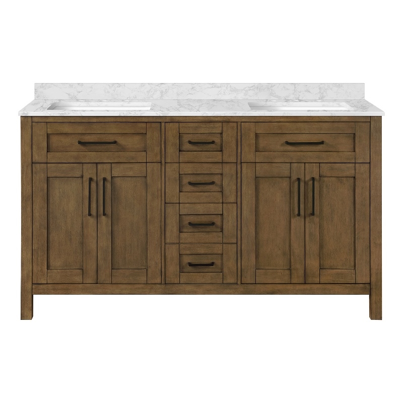 Tahoe 60 in. Double Sink Bathroom Vanity in Almond Latte with White Countertop