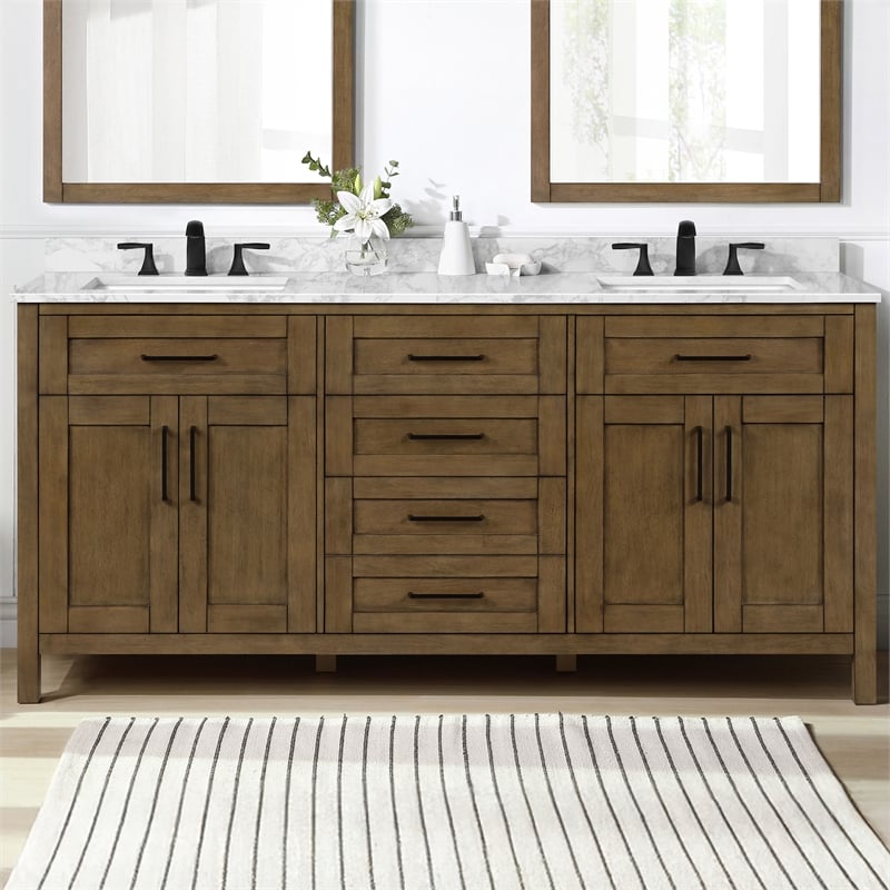 Tahoe 72 in. Double Sink Bathroom Vanity in Almond Latte with White Countertop