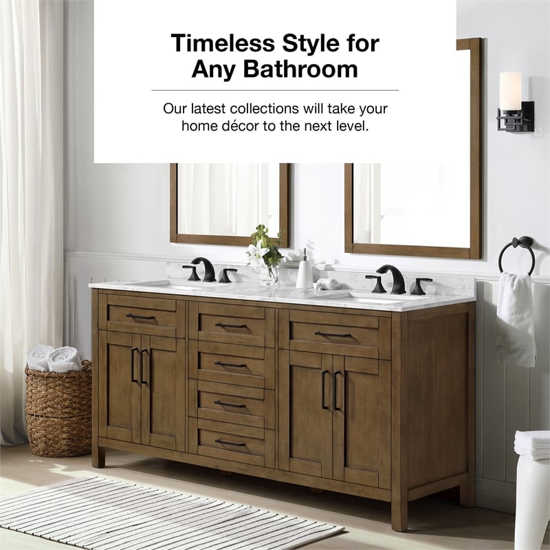 Tahoe 72 in. Double Sink Bathroom Vanity in Almond Latte with White Countertop