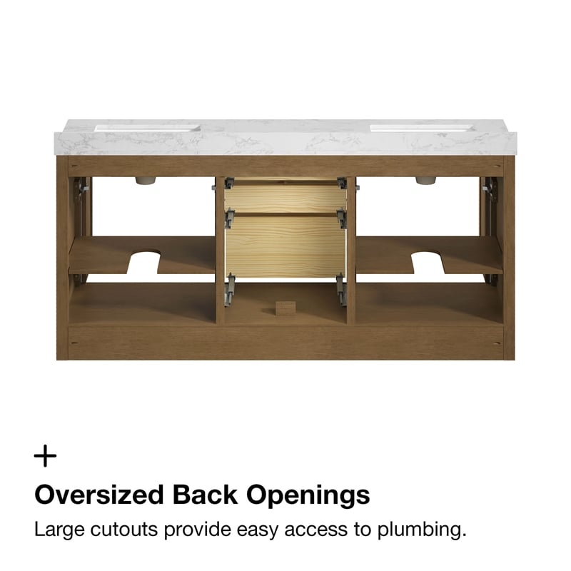 Tahoe 72 in. Double Sink Bathroom Vanity in Almond Latte with White Countertop