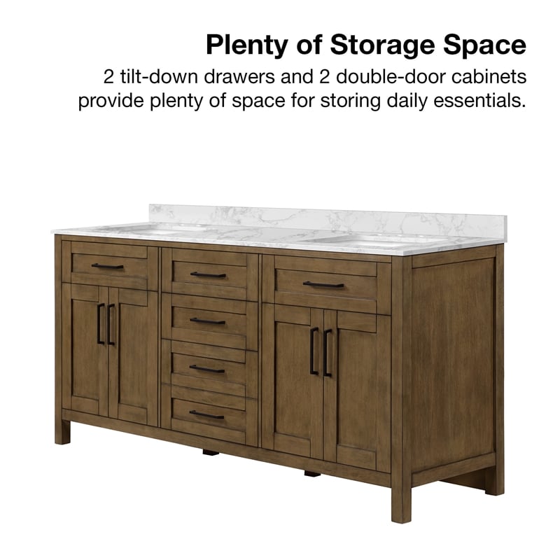 Tahoe 72 in. Double Sink Bathroom Vanity in Almond Latte with White Countertop
