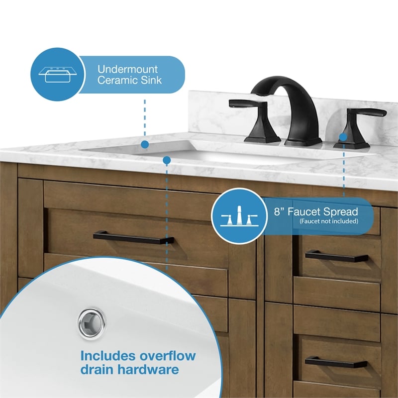 Tahoe 72 in. Double Sink Bathroom Vanity in Almond Latte with White Countertop