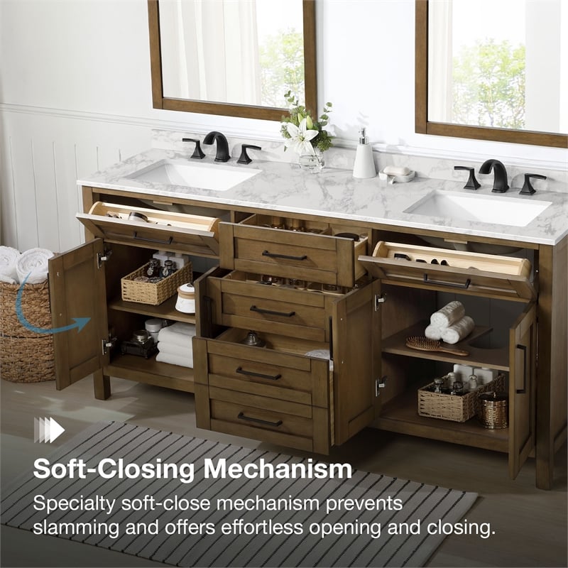 Tahoe 72 in. Double Sink Bathroom Vanity in Almond Latte with White Countertop