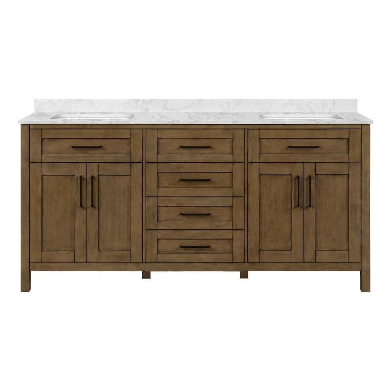 Tahoe 72 in. Double Sink Bathroom Vanity in Almond Latte with White Countertop