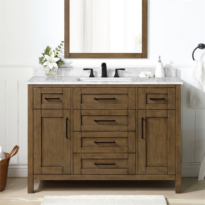 Tahoe 48 in. Bathroom Vanity in Almond Latte with White Countertop