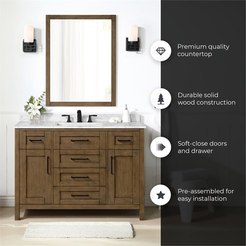 Tahoe 48 in. Bathroom Vanity in Almond Latte with White Countertop