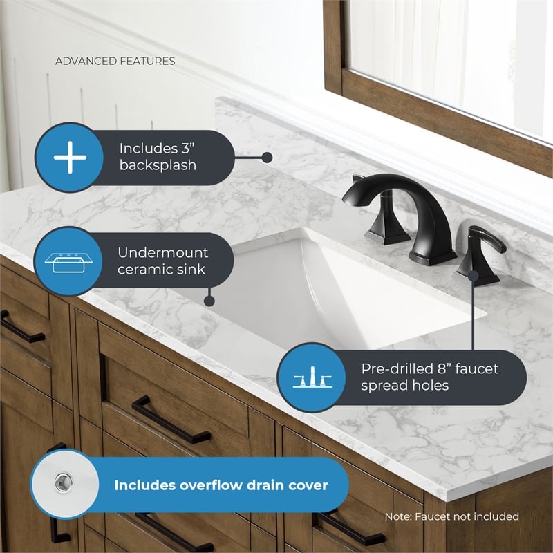 Tahoe 48 in. Bathroom Vanity in Almond Latte with White Countertop