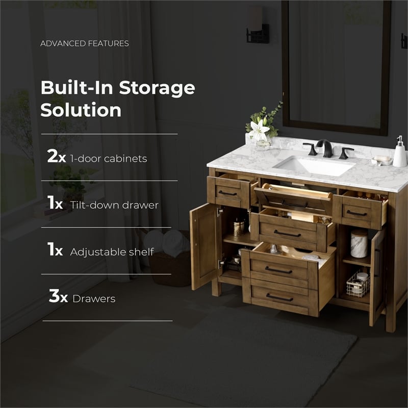 Tahoe 48 in. Bathroom Vanity in Almond Latte with White Countertop