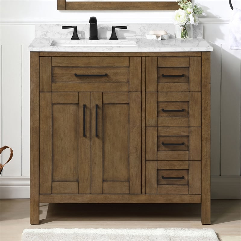 Tahoe 36 in. Bathroom Vanity in Almond Latte with White Countertop