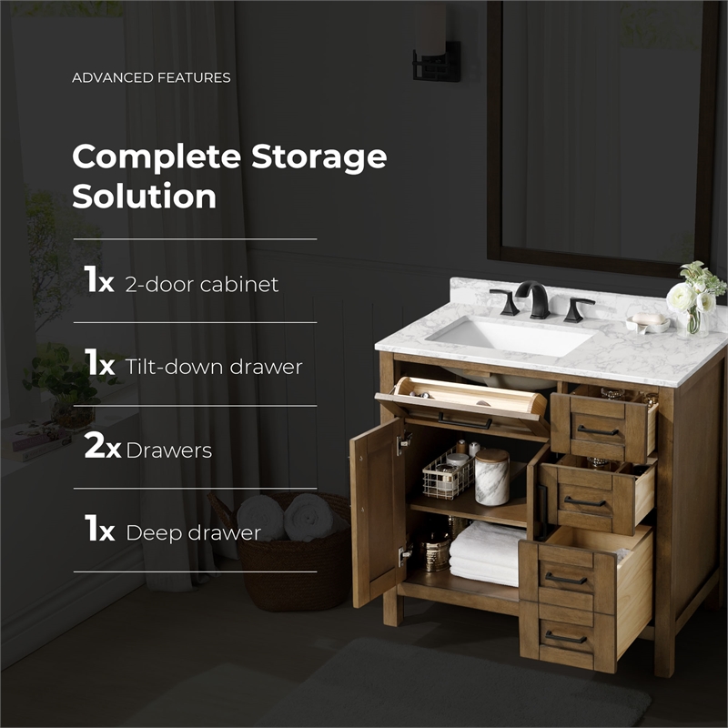 Tahoe 36 in. Bathroom Vanity in Almond Latte with White Countertop