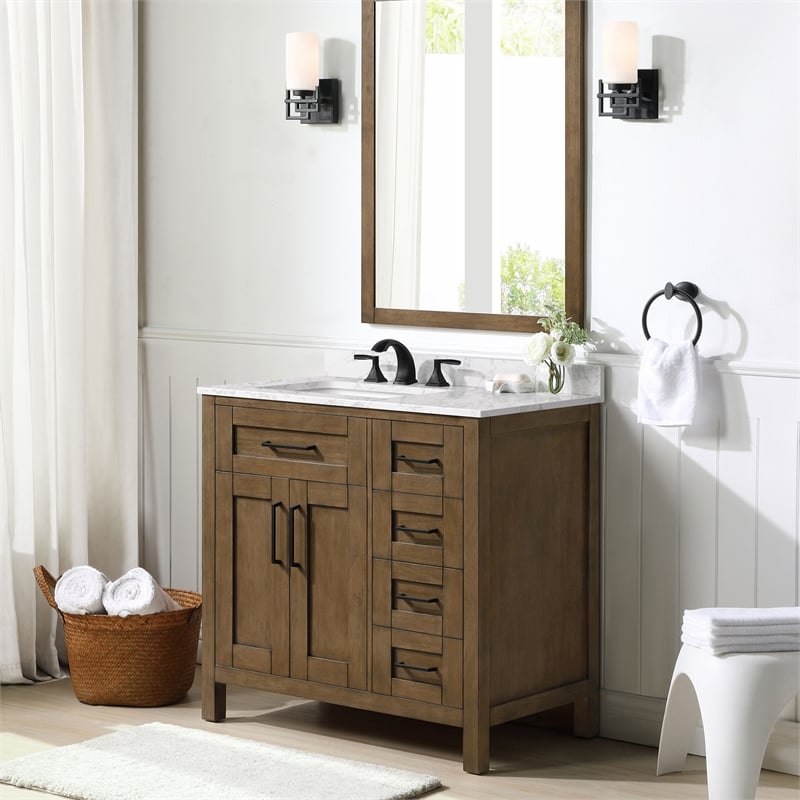 Tahoe 36 in. Bathroom Vanity in Almond Latte with White Countertop