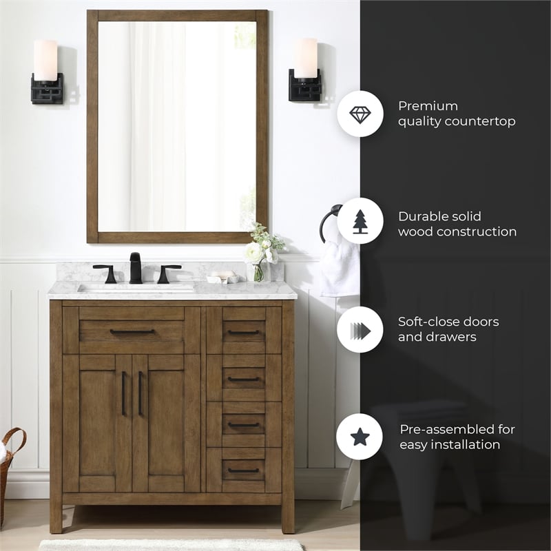 Tahoe 36 in. Bathroom Vanity in Almond Latte with White Countertop