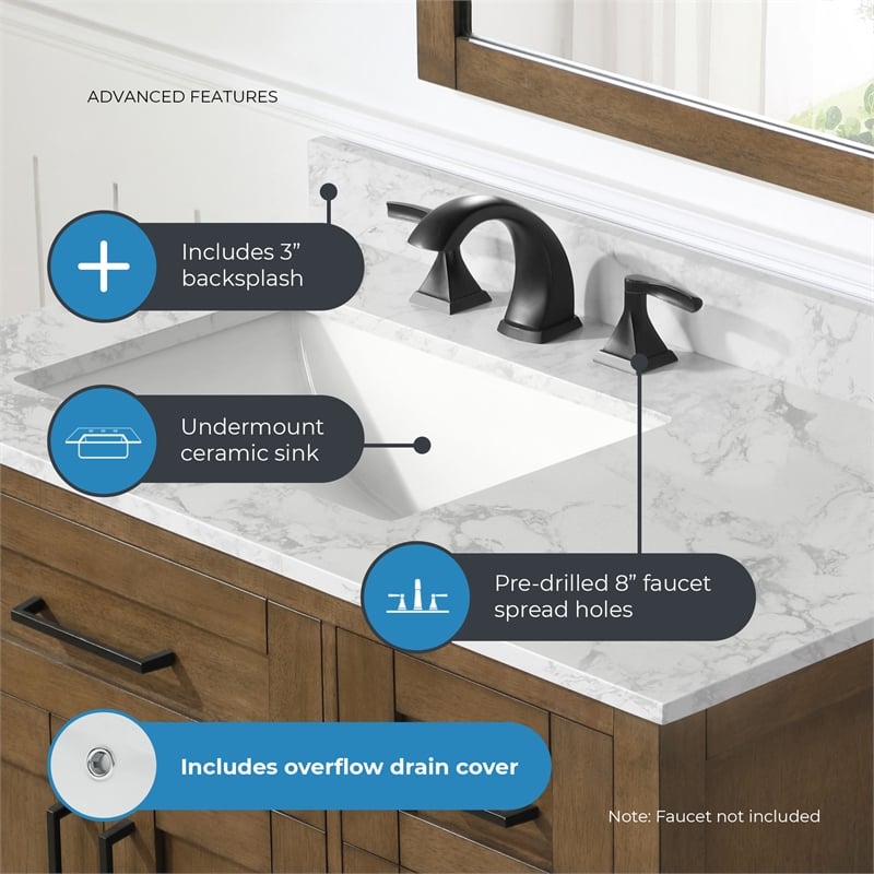 Tahoe 36 in. Bathroom Vanity in Almond Latte with White Countertop