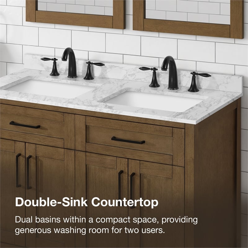 Tahoe 48 in. Double Sink Bathroom Vanity in Almond Latte with White Countertop