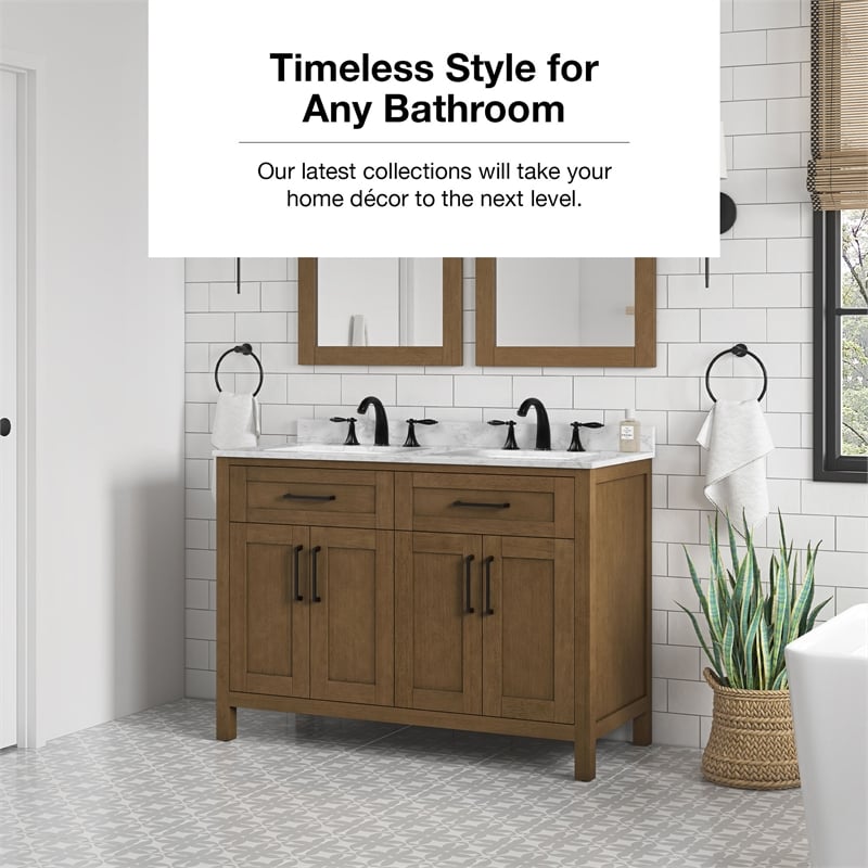 Tahoe 48 in. Double Sink Bathroom Vanity in Almond Latte with White Countertop