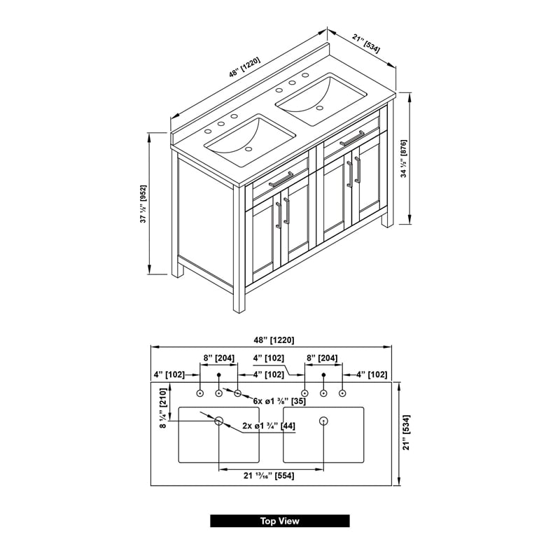 Tahoe 48 in. Double Sink Bathroom Vanity in Almond Latte with White Countertop